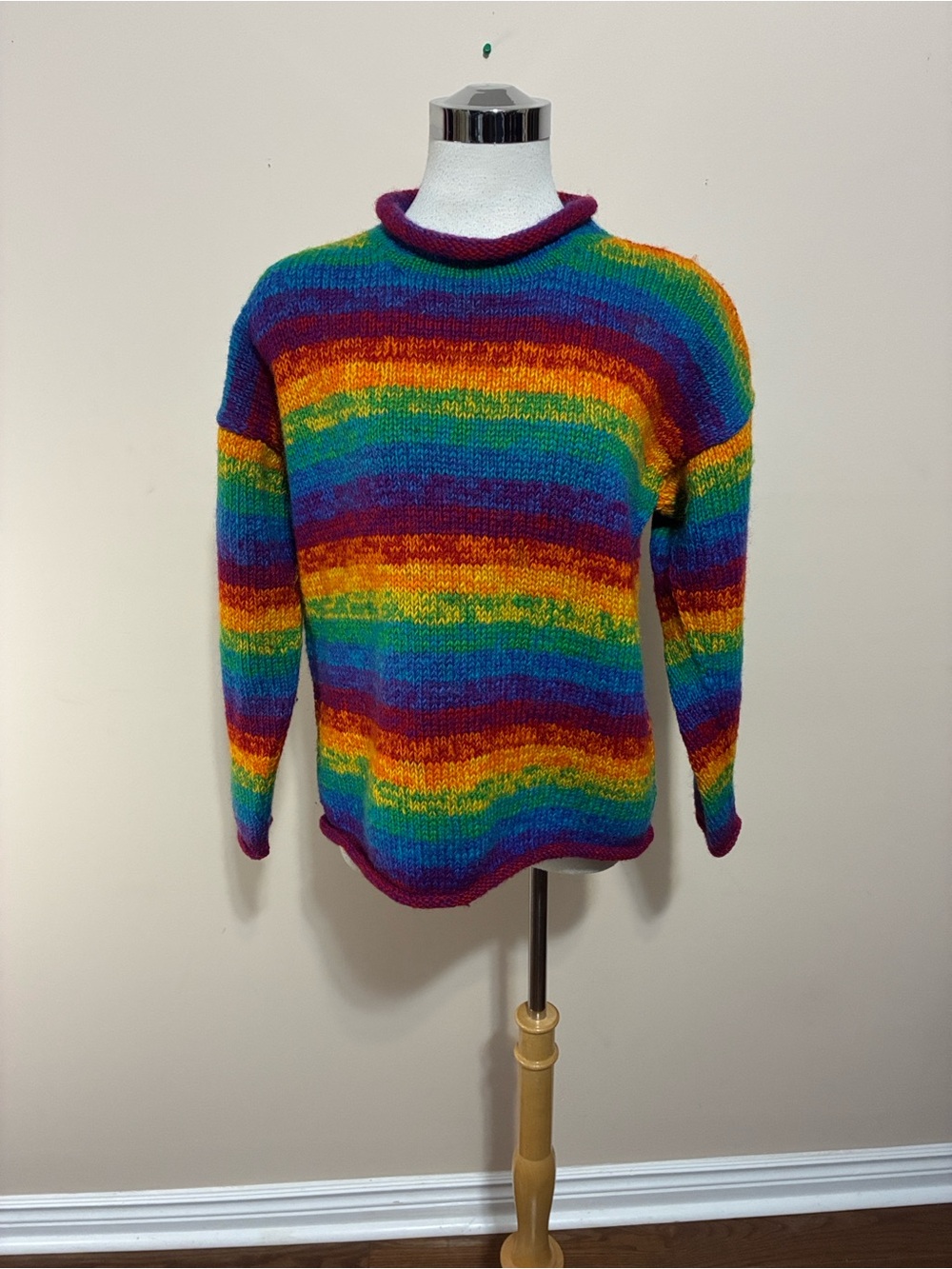 Yeti Women’s Multicolor Rainbow Striped 100% Wool Sweater